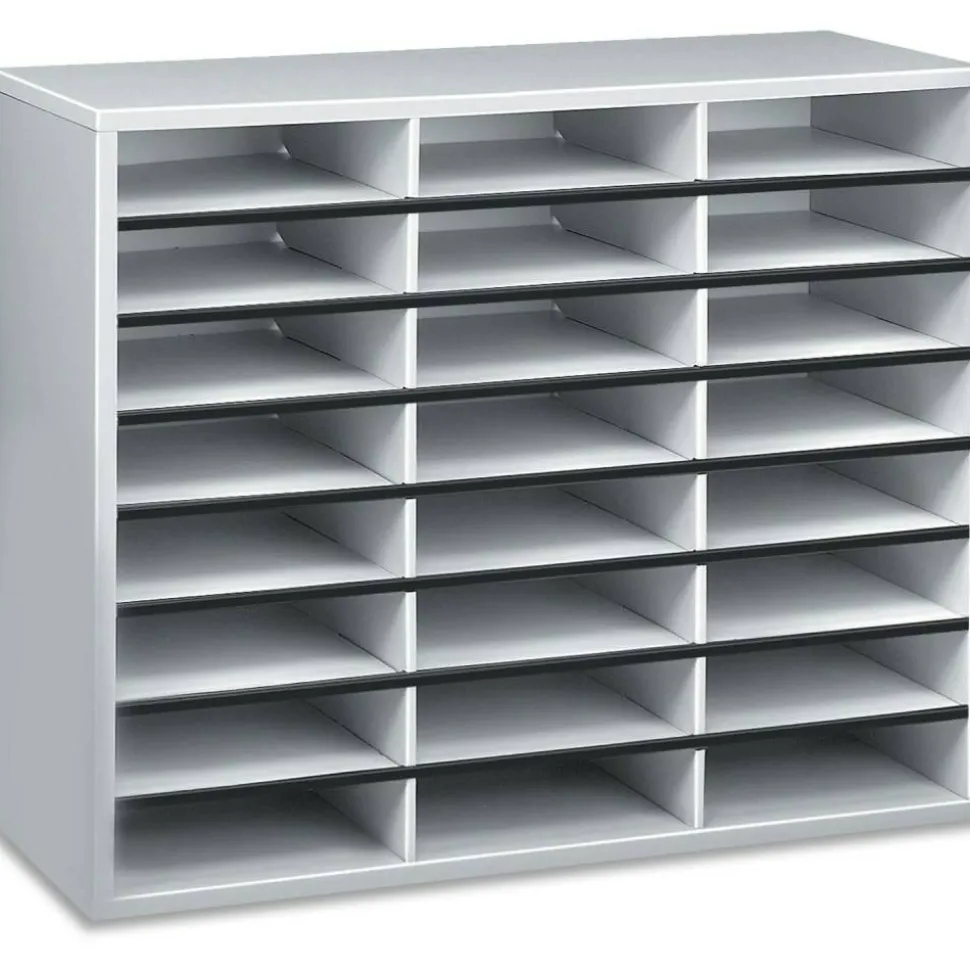 Fellowes Literature Organizer, 24 Compartments, 23 7/16"H x 29 7/16"W x 11 7/8"D, Dove Gray