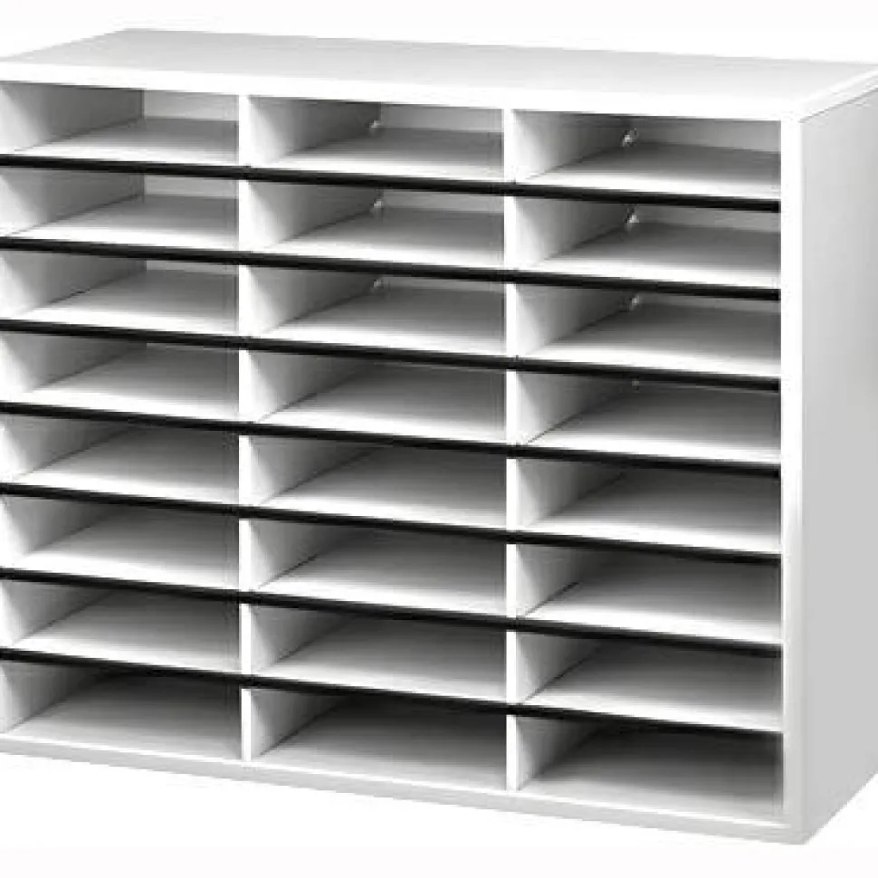 Fellowes Literature Organizer, 24 Compartments, 23 7/16"H x 29 7/16"W x 11 7/8"D, Dove Gray