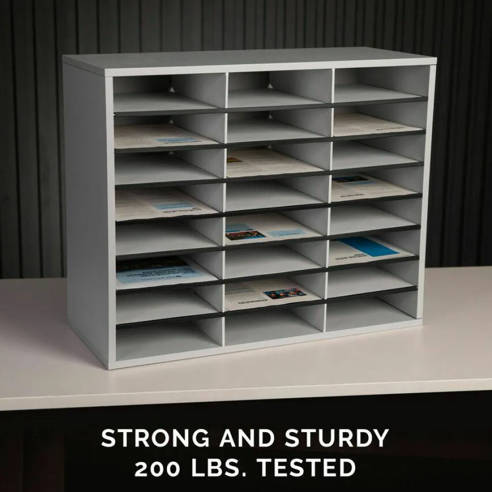 Fellowes Literature Organizer, 24 Compartments, 23 7/16"H x 29 7/16"W x 11 7/8"D, Dove Gray