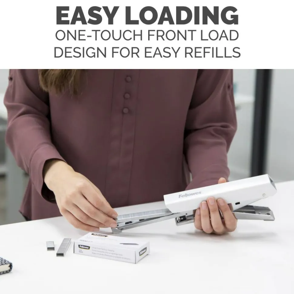 Fellowes LX890 Handheld Plier Stapler with Antimicrobial Protection, 40-Sheet Capacity, 0.25"/0.31" Staples, White