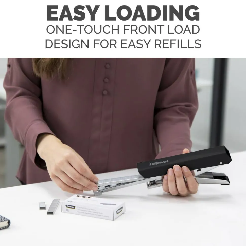 Fellowes LX890 Handheld Plier Stapler with Antimicrobial Protection, 40-Sheet Capacity, 0.25"/0.31" Staples, Black/White