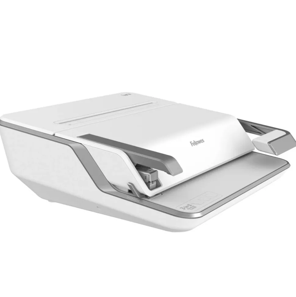 Fellowes Lyra 3-in-1 Manual Binding Center, 300-Sheet Capacity, 6.03"H x 16.63"W x 15.56"D, White/Gray, 5603001