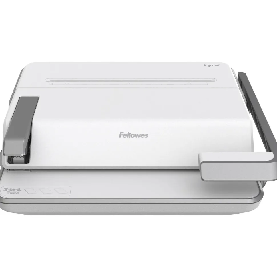 Fellowes Lyra 3-in-1 Manual Binding Center, 300-Sheet Capacity, 6.03"H x 16.63"W x 15.56"D, White/Gray, 5603001