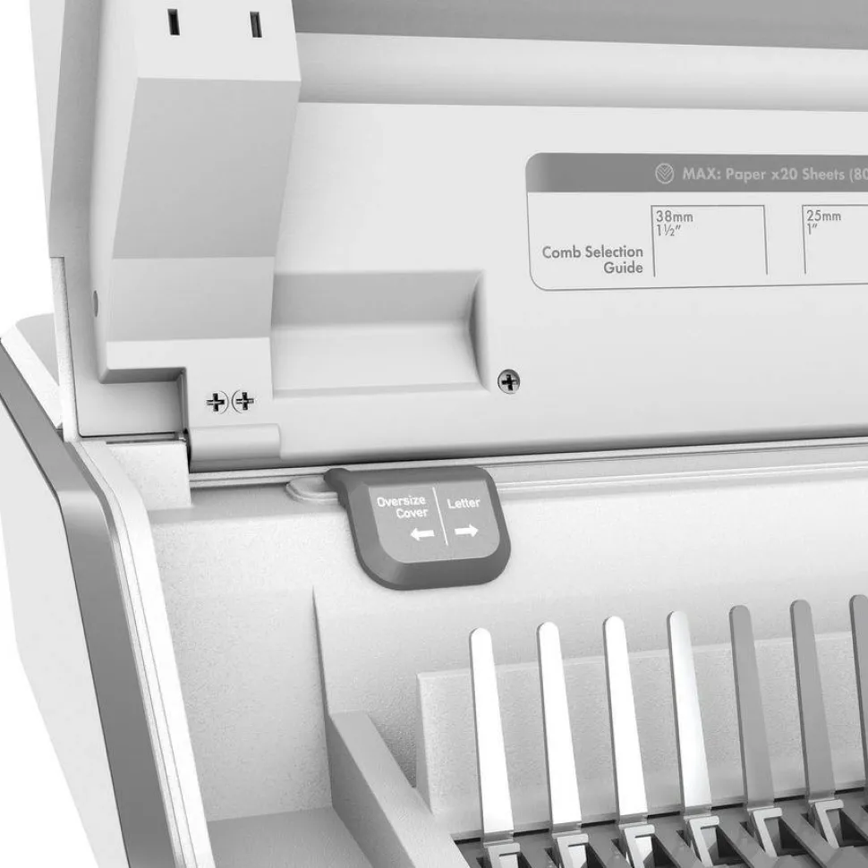 Fellowes Lyra 3-in-1 Manual Binding Center, 300-Sheet Capacity, 6.03"H x 16.63"W x 15.56"D, White/Gray, 5603001