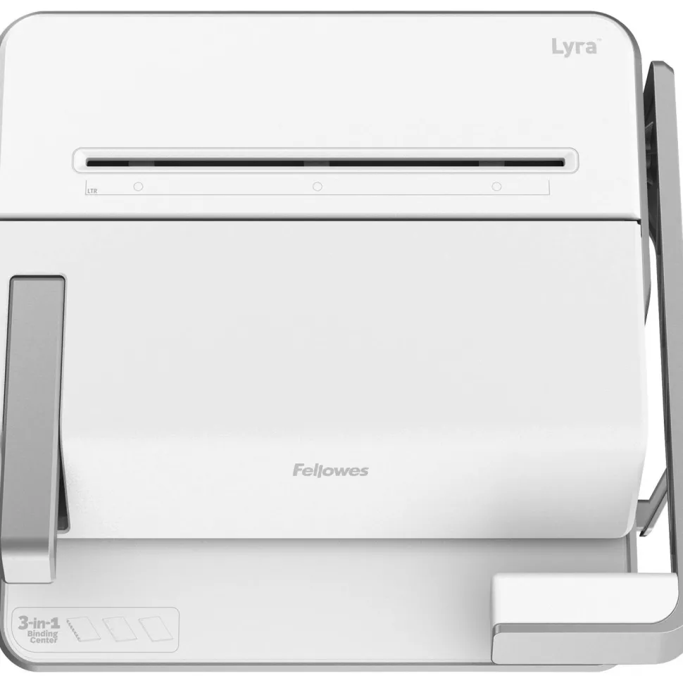 Fellowes Lyra 3-in-1 Manual Binding Center, 300-Sheet Capacity, 6.03"H x 16.63"W x 15.56"D, White/Gray, 5603001