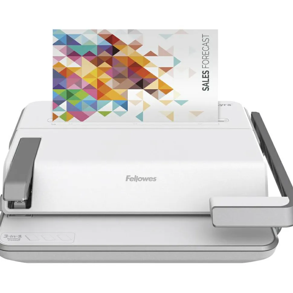 Fellowes Lyra 3-in-1 Manual Binding Center, 300-Sheet Capacity, 6.03"H x 16.63"W x 15.56"D, White/Gray, 5603001