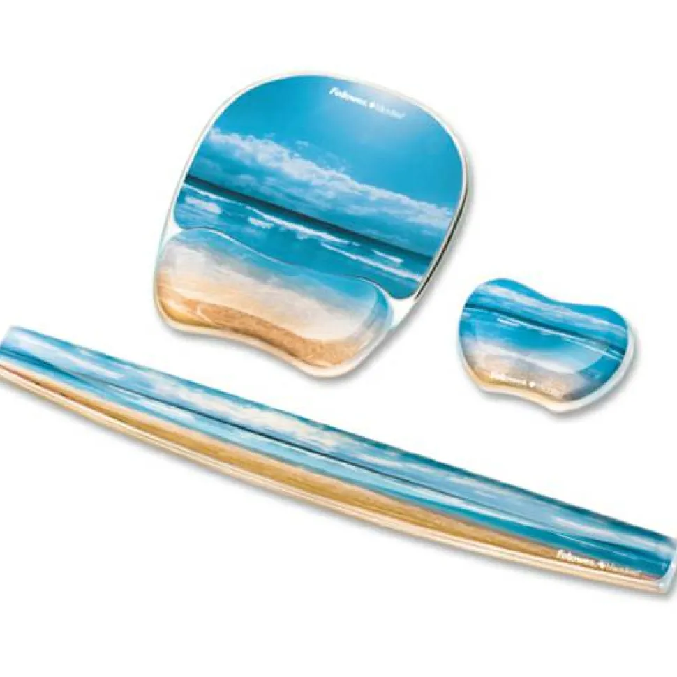 Fellowes Photo Gel Keyboard Wrist Support with Microban, Sandy Beach Design, 1Ea, 9179401