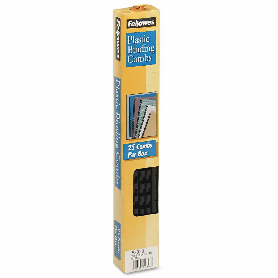 Fellowes Plastic Comb Bindings for 11 x 8.5 Documents, 19 Rings, 0.25" (20-Sheet) Capacity, Black, 25/Pack