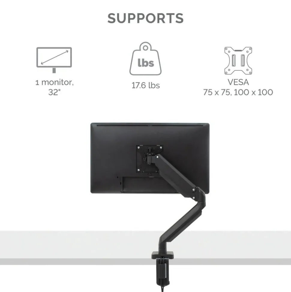 Fellowes Platinum Series Single-Monitor Arm For Monitors Up To 40", 17 1/4"H x 4 1/2"W x 18 9/16"D, Black, 8043301