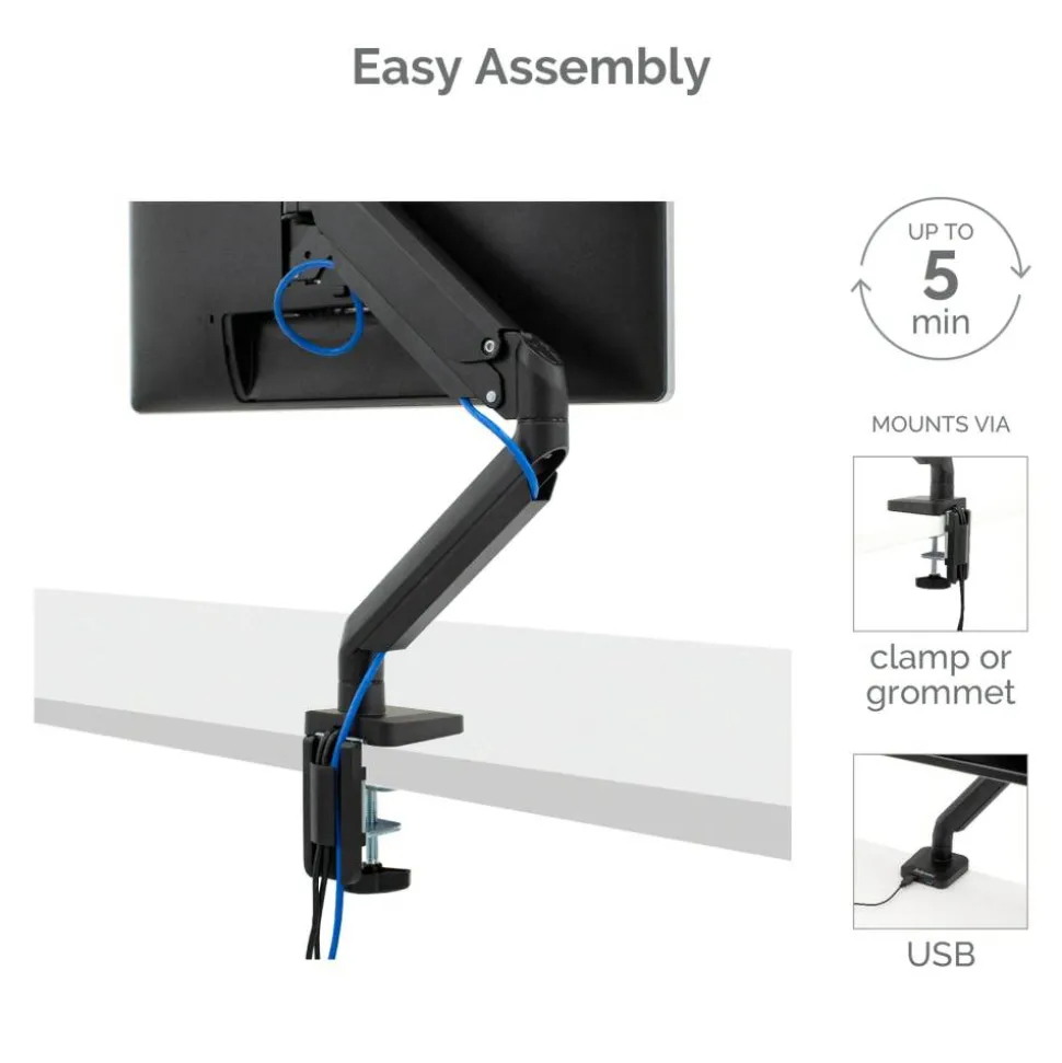 Fellowes Platinum Series Single-Monitor Arm For Monitors Up To 40", 17 1/4"H x 4 1/2"W x 18 9/16"D, Black, 8043301
