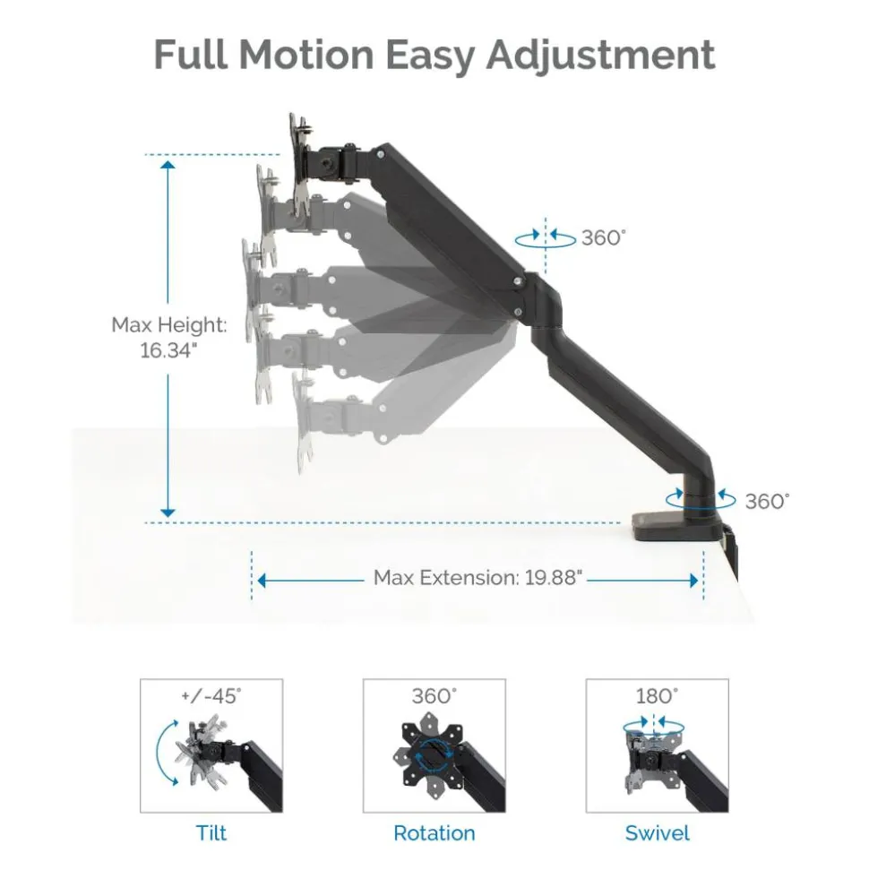 Fellowes Platinum Series Single-Monitor Arm For Monitors Up To 40", 17 1/4"H x 4 1/2"W x 18 9/16"D, Black, 8043301