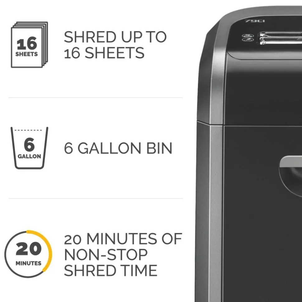 Fellowes Powershred 79Ci 100% Jam-Proof 16-Sheet Cross-Cut Paper Shredder with SafeSence, Black/Silver