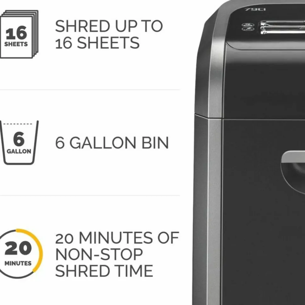 Fellowes Powershred 79Ci 100% Jam-Proof 16-Sheet Cross-Cut Paper Shredder with SafeSence, Black/Silver