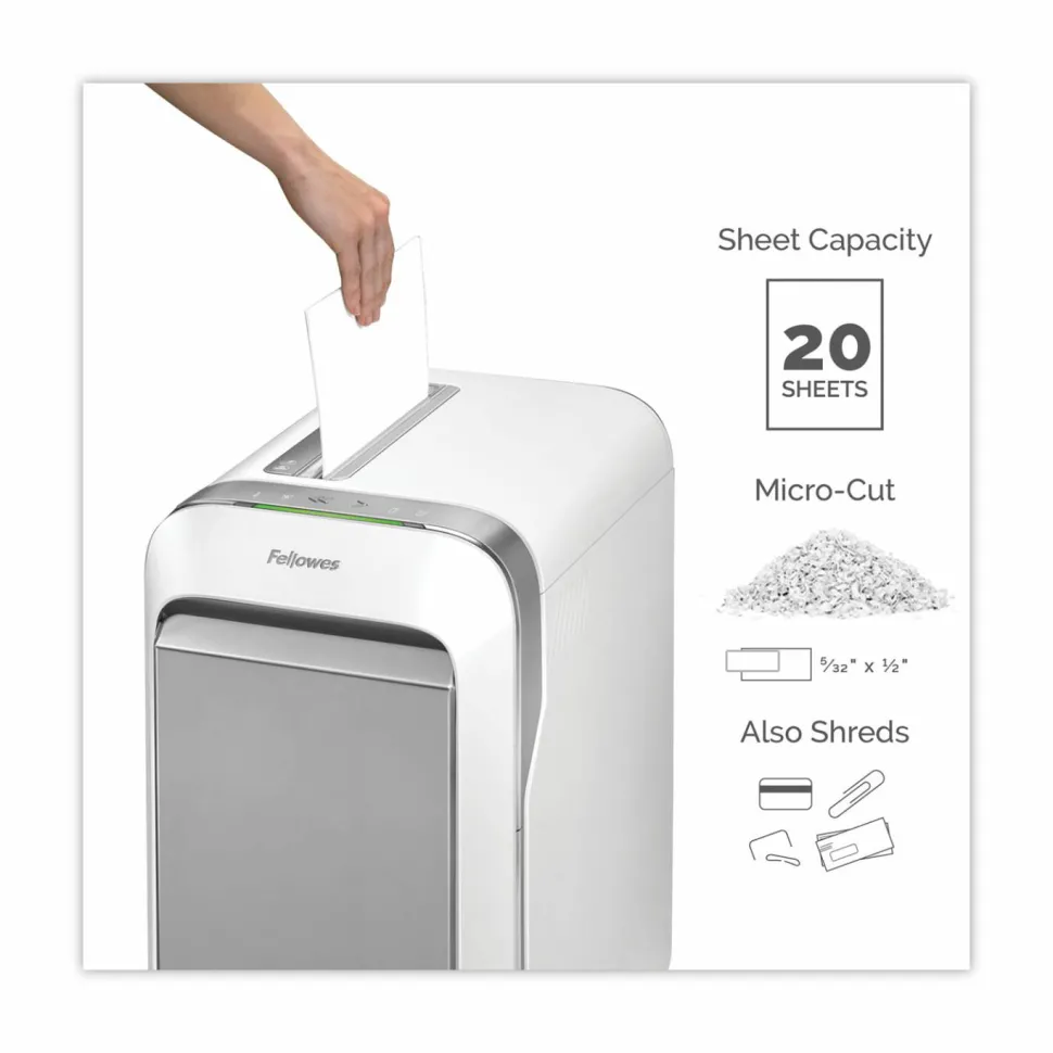 Fellowes Powershred LX220 Micro-Cut Shredder, 20 Manual Sheet Capacity, White