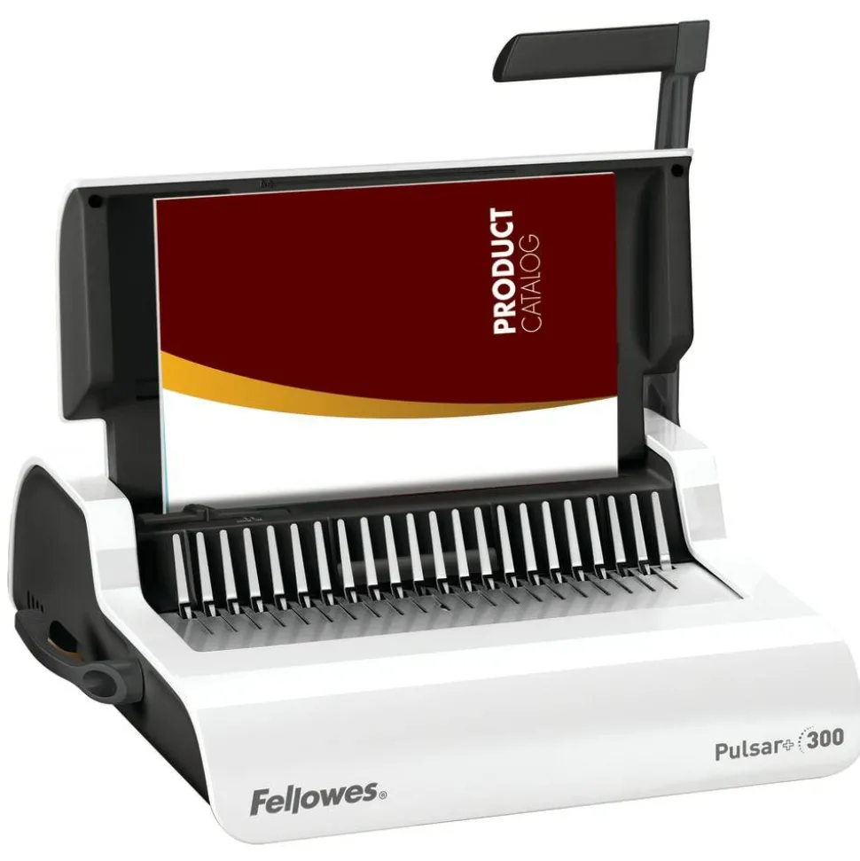 Fellowes Pulsar 300 Manual Comb Binding Machine, 300 Sheet Capacity, 5.1"H x 18.1"W x 15.4"D, White