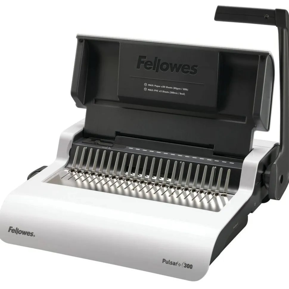 Fellowes Pulsar 300 Manual Comb Binding Machine, 300 Sheet Capacity, 5.1"H x 18.1"W x 15.4"D, White