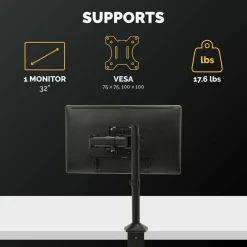 Fellowes Reflex Series Adjustable Monitor Arm for Desk, Supports 32-Inch Monitors, Ergonomic Single Monitor Stand with VESA Mount, Easy Setup with Grommet or Clamp