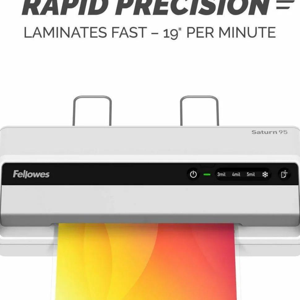 Fellowes Saturn 95 Thermal and Cold Laminator Machine with 10-Sheet Starter Kit, 9.5 inch, Easy and Fast Warm-Up, Jam-Free Design