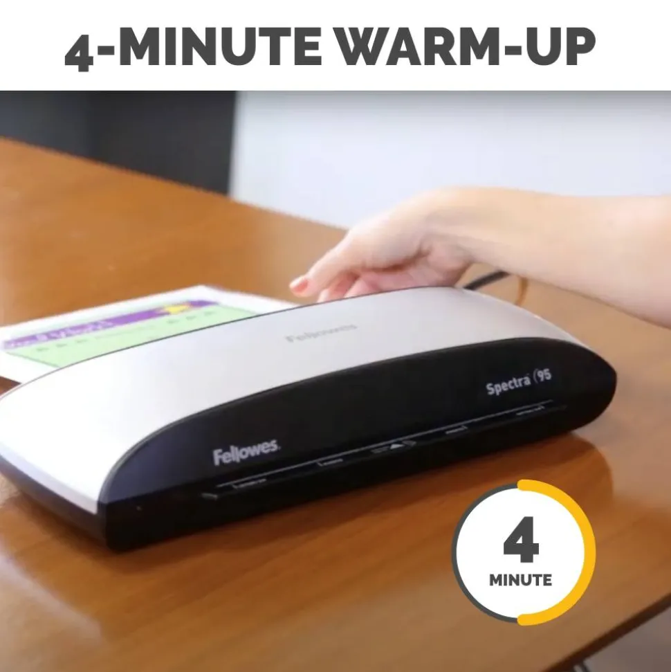 Fellowes Spectra 95 Laminator With Combo Kit, 9 1/2" Entry Width, 3"H x 14 1/2"W x 7"D, Silver/Black