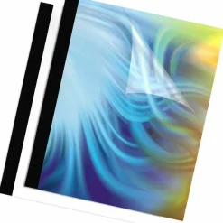 Fellowes Thermal Binding System Presentation Covers, 180-Sheet Capacity, Plastic, Square Corners, 11 x 8.5, Clear/Matte Black, 10/Pack