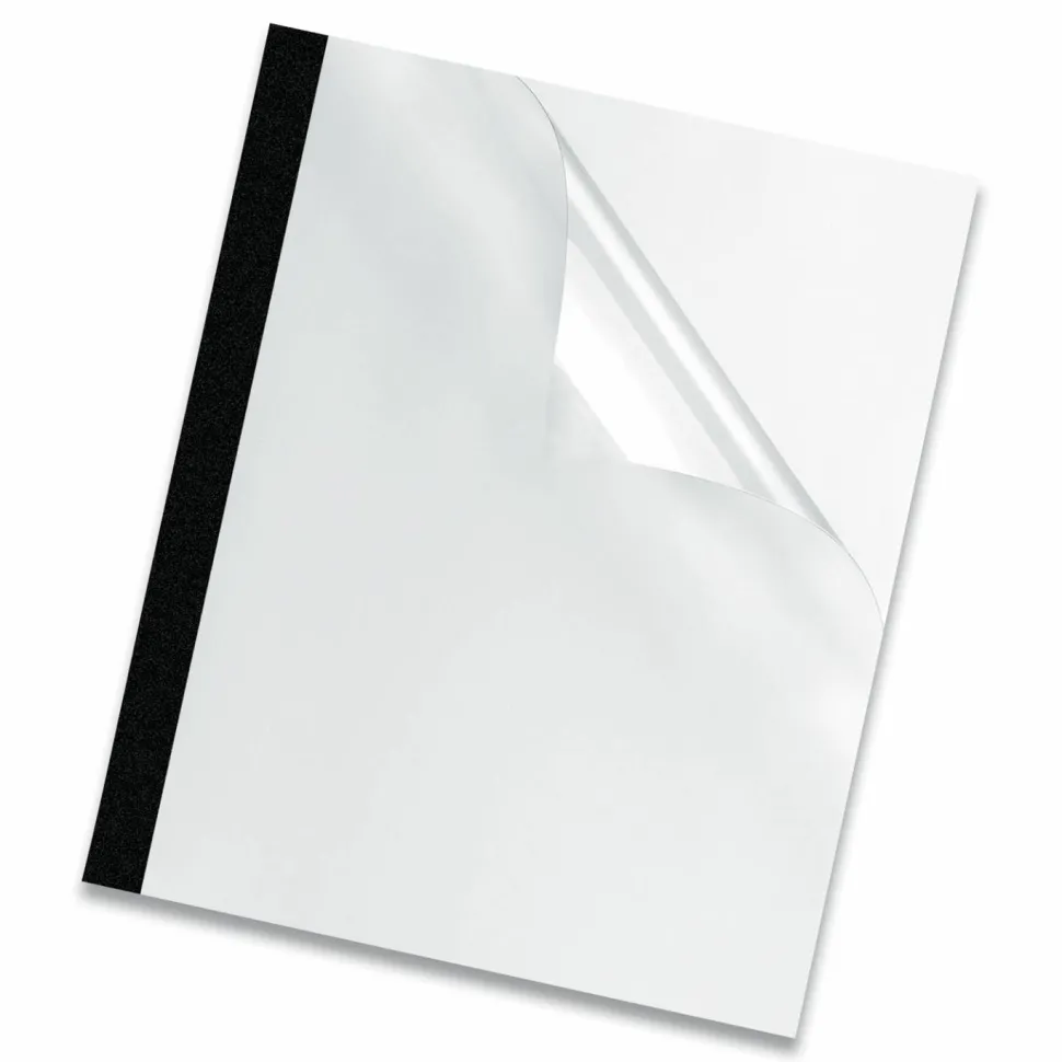 Fellowes Thermal Binding System Presentation Covers, 180-Sheet Capacity, Plastic, Square Corners, 11 x 8.5, Clear/Matte Black, 10/Pack