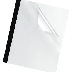 Fellowes Thermal Binding System Presentation Covers, 120-Sheet Capacity, Plastic, Square Corners, 11 x 8.5, Clear/Matte Black, 10/Pack