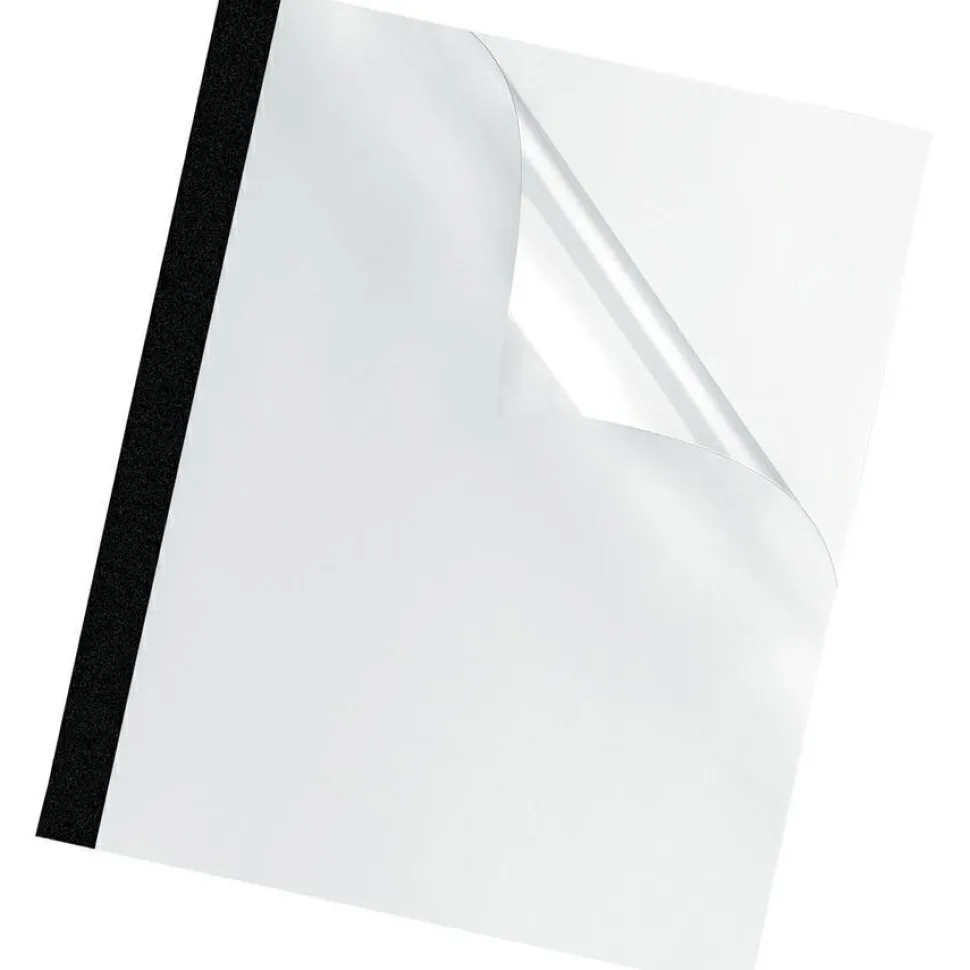 Fellowes Thermal Binding System Presentation Covers, 120-Sheet Capacity, Plastic, Square Corners, 11 x 8.5, Clear/Matte Black, 10/Pack