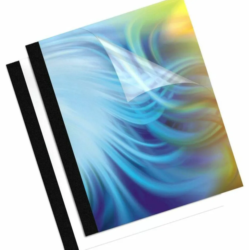 Fellowes Thermal Heavy-Gauge Binding Covers, 1/4", 31-60 Sheet Capacity, Clear/Black, Pack Of 10