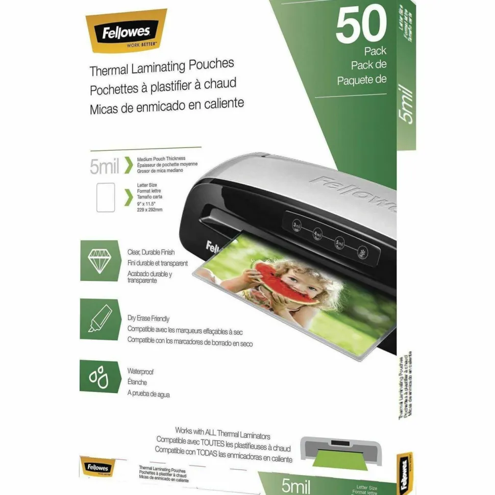 Fellowes Thermal Laminating Pouches, 8-1/2" x 11", Pack Of 50
