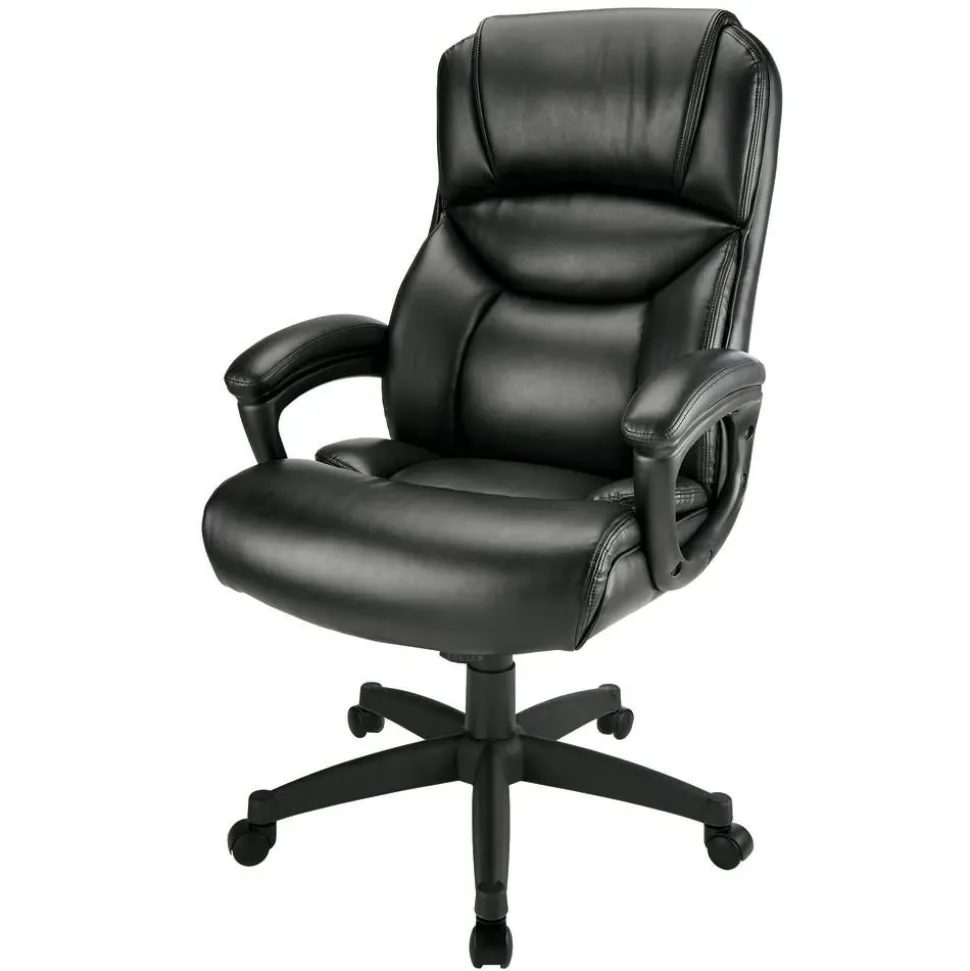 Fennington Bonded Leather High-Back Executive Office Chair, Black, BIFMA Compliant