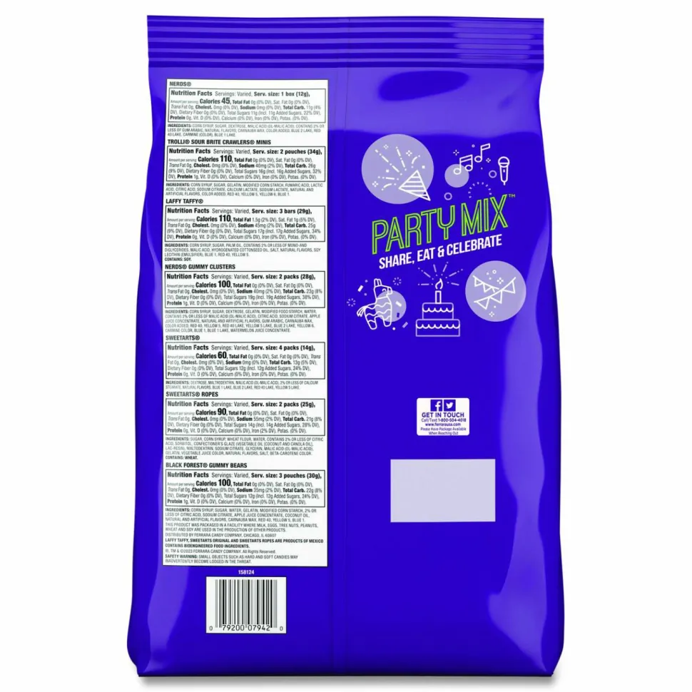 Ferrara Party Mix Stand-Up Bag, 120 Pieces, Assorted Flavors, 2.5 lb Bag
