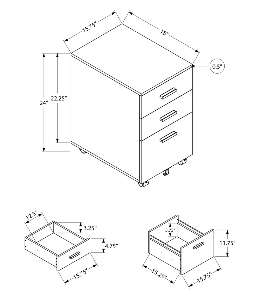 File Cabinet, Rolling Mobile, Storage Drawers, Printer Stand, Office, Work, Black Laminate, Contemporary, Modern