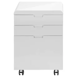 File Cabinet, Rolling Mobile, Storage Drawers, Printer Stand, Office, Work, Glossy White Laminate, Contemporary, Modern