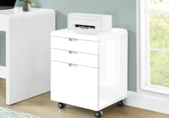File Cabinet, Rolling Mobile, Storage Drawers, Printer Stand, Office, Work, Glossy White Laminate, Contemporary, Modern