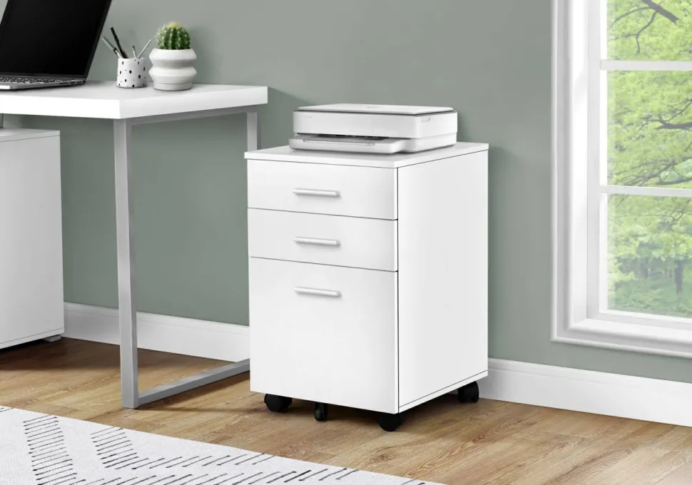 File Cabinet, Rolling Mobile, Storage Drawers, Printer Stand, Office, Work, White Laminate, Contemporary, Modern