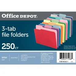 File Folders, 1/3 Cut, Letter Size, Assorted Colors, Box Of 250 Folders