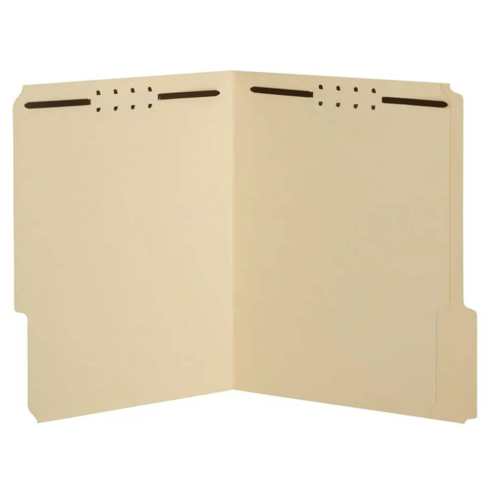 File Folders With Fasteners, 3/4" Expansion, 8 1/2" x 11", Letter, Manila, Box of 25