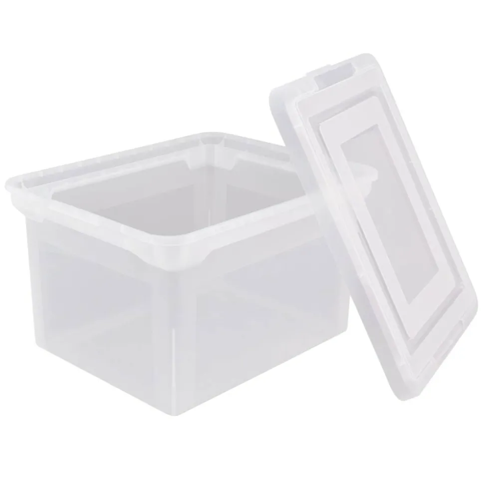File Tote With Snap Lid And Built In Handles, Letter/Legal Size, 18" x 14 1/4" x 10-7/8", Clear