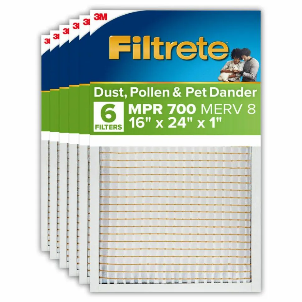 Filtrete 16 x 24 x 1 Air Filter, 6 HVAC Filters, MPR 700, Merv 8, Dust, Pollen & Pet Dander, 3 Month Pleated 1 Inch Electrostatic Air Filters