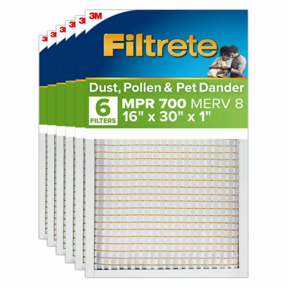 Filtrete 16 x 30 x 1 Air Filter, 6 HVAC Filters, MPR 700, Merv 8, Dust, Pollen & Pet Dander, 3 Month Pleated 1 Inch Electrostatic Air Filters