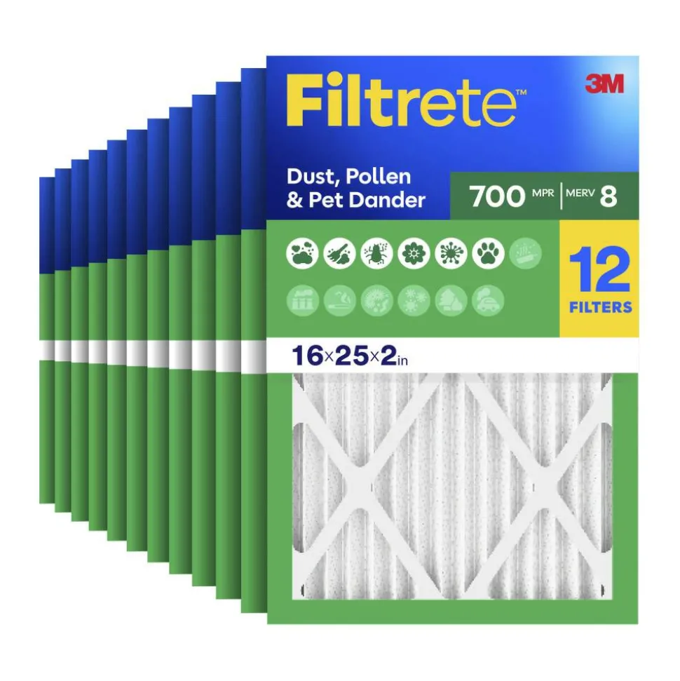 Filtrete 16 x 25 x 2 Air Filter, 12 HVAC Filters, MPR 700, MERV 8, Optimized HVAC Airflow, Dust, Pollen & Pet Dander, 3 Month AC and Furnace Filters