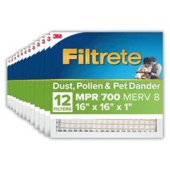 Filtrete 16 x 16 x 1 Air Filter, 12 HVAC Filters, MPR 700, MERV 8, Optimized HVAC Airflow, Dust, Pollen & Pet Dander, 3 Month AC and Furnace Filters