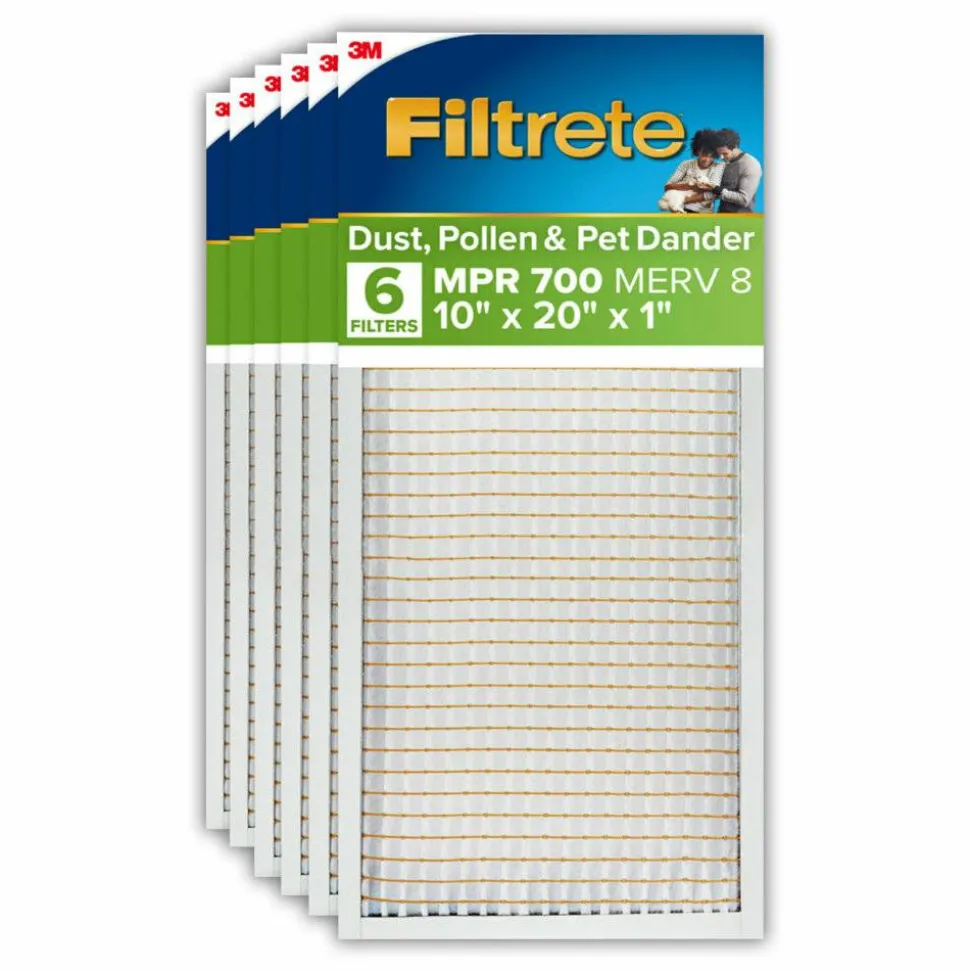 Filtrete 10 x 20 x 1 Air Filter, 6 HVAC Filters, MPR 700, Merv 8, Dust, Pollen & Pet Dander, 3 Month Pleated 1 Inch Electrostatic Air Filters