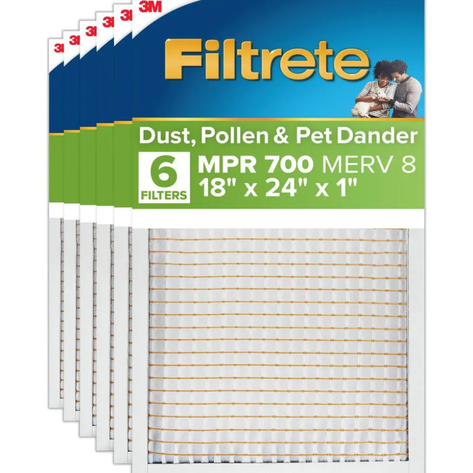 Filtrete 18 x 24 x 1 Air Filter, 6 HVAC Filters, MPR 700, MERV 8, Optimized HVAC Airflow, Dust, Pollen & Pet Dander, 3 Month AC and Furnace Filters