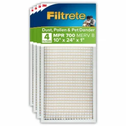 Filtrete 10 x 24 x 1 Air Filter, 4 HVAC Filters, MPR 700, Merv 8, Dust, Pollen & Pet Dander, 3 Month Pleated 1 Inch Electrostatic Air Filters