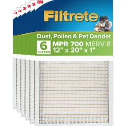 Filtrete 12 x 20 x 1 Air Filter, 6 HVAC Filters, MPR 700, Merv 8, Dust, Pollen & Pet Dander, 3 Month Pleated 1 Inch Electrostatic Air Filters