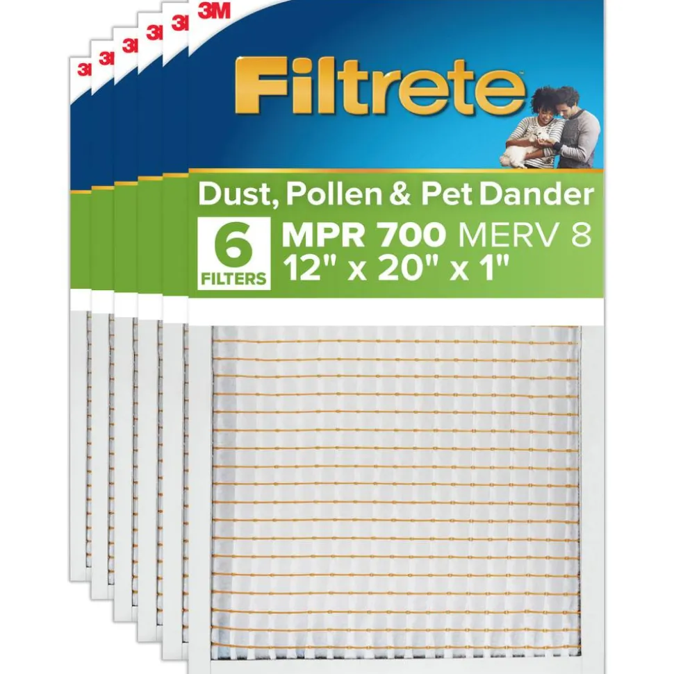 Filtrete 12 x 20 x 1 Air Filter, 6 HVAC Filters, MPR 700, Merv 8, Dust, Pollen & Pet Dander, 3 Month Pleated 1 Inch Electrostatic Air Filters