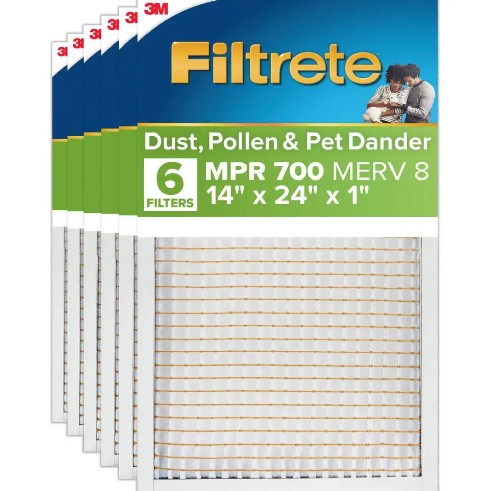 Filtrete 14 x 24 x 1 Air Filter, 6 HVAC Filters, MPR 700, MERV 8, Optimized HVAC Airflow, Dust, Pollen & Pet Dander, 3 Month AC and Furnace Filters