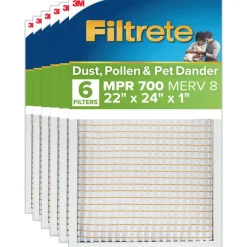 Filtrete 22 x 24 x 1 Air Filter, 6 HVAC Filters, MPR 700, MERV 8, Optimized HVAC Airflow, Dust, Pollen & Pet Dander, 3 Month AC and Furnace Filters