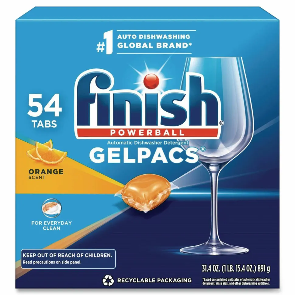 FINISH Dish Detergent Gelpacs, Orange Scent, 54/Box